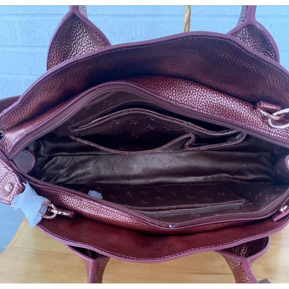 La Gioe di Toscana Dome Large Maroon Metallic Pebbled Leather 2-way bag EUC - Picture 14 of 16